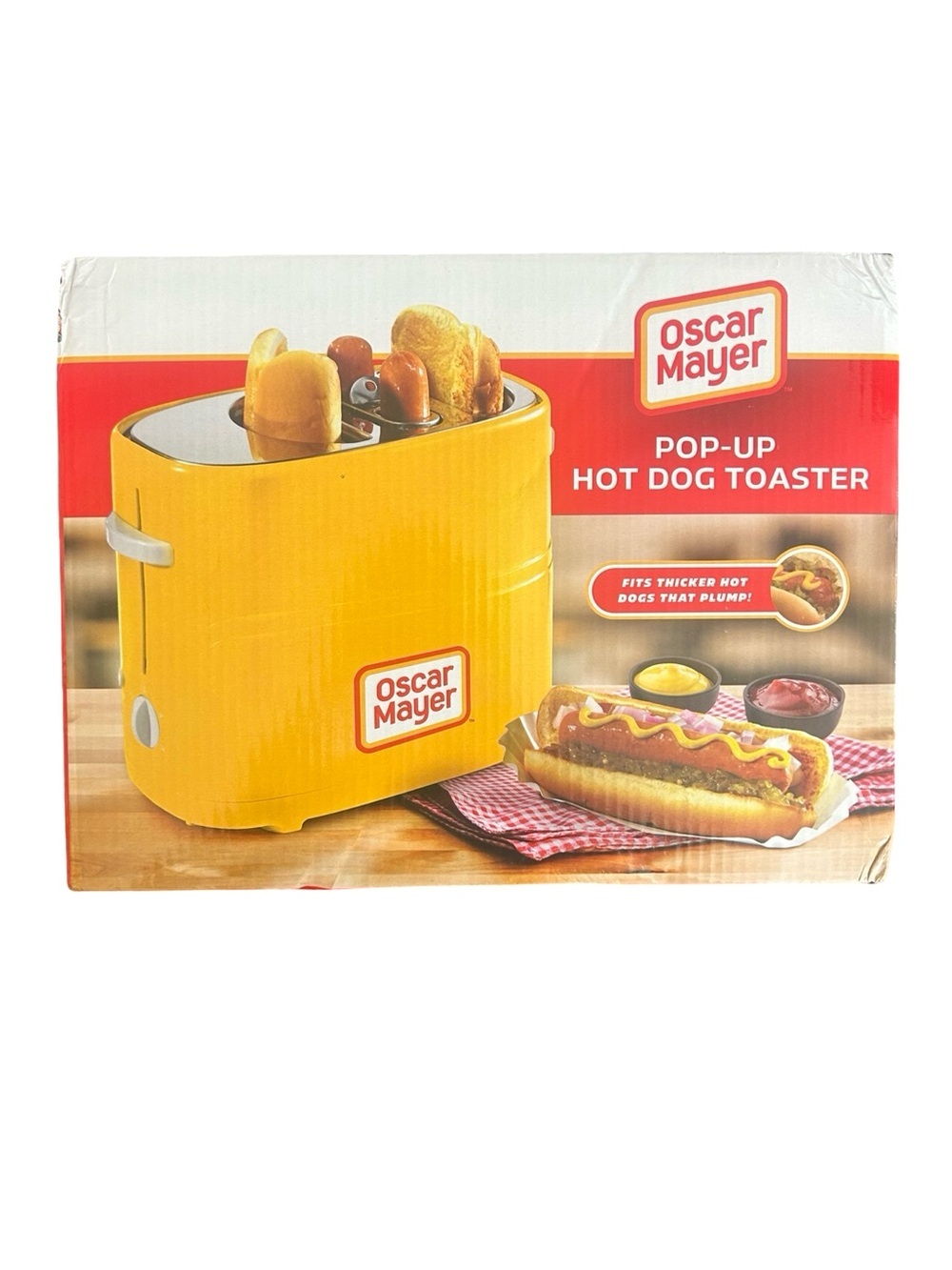 Oscar Mayer Pop-Up Hot Dog Toaster Yellow 2 Slot Bun Warmer OMHDT600YW NEW